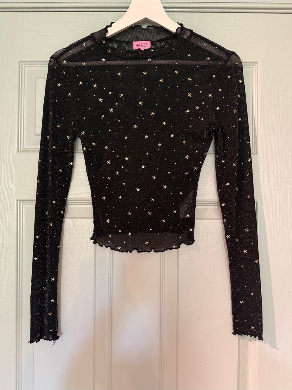 miami Black Sheer Star-Print Long Sleeve Top